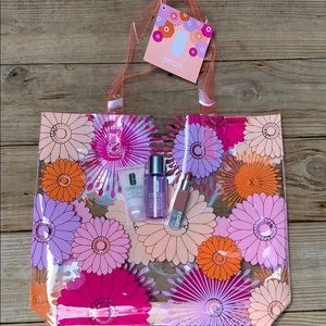 Clinique flower bag with new makeup products